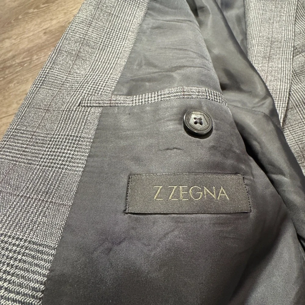 Z Zegna Blazer Mens 40R Gray 100% Wool Glen Plaid Sport Coat Drop‎ 7 Two Button